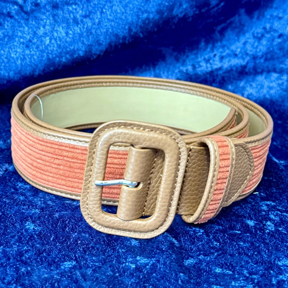 Talbots Belt - Size Large Dusty Orange Corduroy & Tan Leather - Adjustable NEW‎